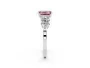 Fancy Pink Emerald Cut Diamond Cluster Engagement Ring Set in Silver with Pavé Band and Prong Setting