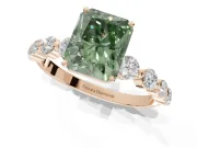 Radiant Cut Graduated Side Stone Engagement Ring Setting for a Fancy Green Lab-Grown Diamond | Rose Gold
