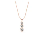 Round Lab-Grown Diamond Three-Stone Drop Pendant Necklace | Linked Cup Settings | Rose Gold