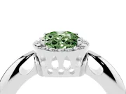Fancy Green Oval Cut Diamond Halo Engagement Ring Set in Platinum with Plain Split Shank and Prong Setting