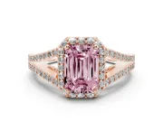 Emerald Cut Split Shank Halo Engagement Ring Setting for a Fancy Pink Lab-Grown Diamond | Rose Gold
