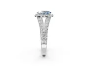 Oval Halo Pavé Engagement Ring Setting for a Fancy Blue Lab-Grown Diamond | Narrow Split Shank | Sterling Silver