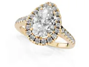 Pear-Shaped Raised Halo Engagement Ring Setting | Pave Band | Yellow Gold