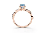 Fancy Blue Emerald Cut Diamond Solitaire Ring Set in Rose gold with Twisted Marquise Accent Band