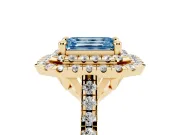 Emerald Cut Double Halo Engagement Ring Setting for a Fancy Blue Lab-Grown Diamond | Pave Shoulders | Yellow Gold