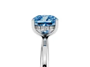 Fancy Blue Cushion Cut Diamond Solitaire Engagement Ring Set in Silver with Prong Setting and Polished Band