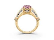 Fancy Pink Heart Cut Diamond Vintage-Inspired Milgrain Ring Set in Yellow gold with Accent Split Shank