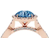 Round Halo Engagement Ring Setting for a Fancy Blue Lab-Grown Diamond | Pavé Twist Band | Rose Gold
