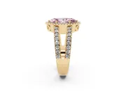 Fancy Pink Marquise Cut Diamond Halo Ring Set in Yellow gold with Pavé Split Shank and Prong Setting