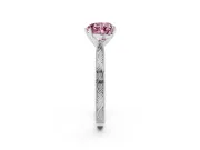 Fancy Pink Heart Cut Diamond Solitaire Milgrain Engraved Band Set in Silver with Prong Setting