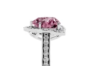 Heart-Shaped Halo Engagement Ring Setting for a Fancy Pink Lab-Grown Diamond | Petal Tips | Platinum