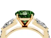 Fancy Green Round Cut Diamond Engagement Ring Set in Yellow gold with Baguette Side Stones and Channel Set Band
