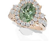 Oval Halo Engagement Ring Setting for a Fancy Green Lab-Grown Diamond | Side Clusters | Rose Gold