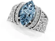 Fancy Blue Marquise Cut Diamond Milgrain Halo Pavé Engagement Ring Set in Platinum with Prong Setting