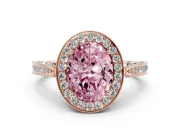 Oval Vintage Milgrain Halo Engagement Ring Setting for a Fancy Pink Lab-Grown Diamond | Side Stones and Pave | Rose Gold