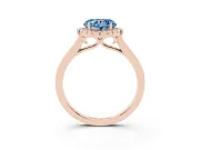 Fancy Blue Heart Cut Halo Round Diamond Solitaire Ring Set in Rose gold with Pavé Band and Prong Setting