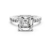 Asscher Cut Diamond Pavé Band Solitaire Set in Platinum with Prong Setting