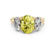 Oval Three Stone Engagement Ring Setting for a Fancy Yellow Lab-Grown Diamond | Braided Band | Yellow Gold