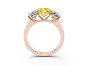 Cushion Cut Three Stone Engagement Ring Setting for a Fancy Yellow Lab-Grown Diamond | Basket Prong Heads | Rose Gold
