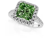 Princess Cut Halo Engagement Ring Setting for a Fancy Green Lab-Grown Diamond | Pave Shoulders | Platinum
