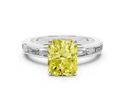 Fancy Yellow Radiant Cut Diamond Solitaire Ring Set in Silver with Channel-Set Baguette Band and Prong Setting