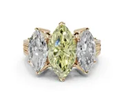 Marquise Three Stone Engagement Ring Setting for a Fancy Yellow Lab-Grown Diamond | Beaded Shoulders | Yellow Gold
