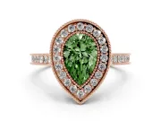 Pear-Shaped Vintage Milgrain Halo Engagement Ring Setting for a Fancy Green Lab-Grown Diamond | Bezel Head | Rose Gold
