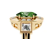 Fancy Green Oval Cut Diamond Milgrain Halo Ring Set in Yellow gold with Split Shank