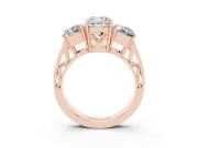 Cushion Cut Diamond Three-Stone Ring Set in Rose gold with Textured Band
