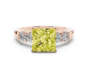 Fancy Yellow Princess Cut Diamond Five-Stone Prong Set Engagement Ring Set in Rose gold with Channel Band