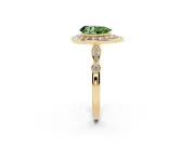 Fancy Green Pear Cut Diamond Halo Engagement Ring Set in Yellow gold with Twisted Band and Prong Setting