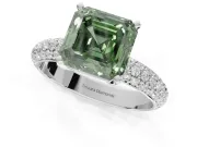 Asscher Cut Domed Pavé Engagement Ring Setting for a Fancy Green Lab-Grown Diamond | White Gold