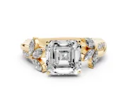 Asscher Cut Floral Vine Engagement Ring Setting | Yellow Gold