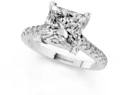 Princess Cut Hidden Halo Pave Engagement Ring Setting | Claw Prongs | White Gold