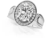 Oval Vintage Milgrain Halo Engagement Ring Setting | Open Loop Pave Shoulders | White Gold