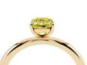 Fancy Yellow Emerald Cut Diamond Solitaire Ring Set in Yellow gold with Prong Setting on a Polished Plain Band