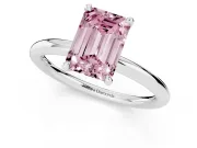 Fancy Pink Emerald Cut Diamond Solitaire Ring Set in Silver with Thin Band and Prong Setting