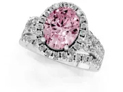 Oval Halo Split Shank Engagement Ring Setting for a Fancy Pink Lab-Grown Diamond | Round Side Stones | Platinum