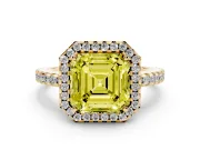 Asscher Cut Pave Halo Engagement Ring Setting for a Fancy Yellow Lab-Grown Diamond | Yellow Gold