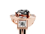 Fancy Black Heart Cut Diamond Milgrain Halo Ring Set in Rose gold with Split Shank