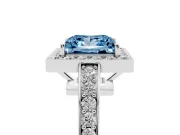 Fancy Blue Princess Cut Diamond Halo Pavé Engagement Ring Set in Platinum with Bezel Setting