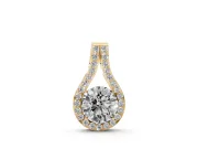 Round Lab-Grown Diamond Teardrop Halo Pendant Necklace | Split Pavé Bail | Yellow Gold