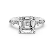 Asscher Cut Diamond Solitaire Vine Band Ring Set in Silver with Round Accents and Prong Setting