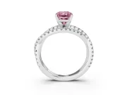 Fancy Pink Radiant Cut Diamond Solitaire Twist Band Ring Set in White gold with Pavé Setting and Prong Head