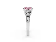 Fancy Pink Oval Cut Diamond Three-Stone Ring Set in White gold with Prong Setting and Classic Band