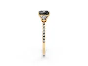 Cushion Cut Three Stone Engagement Ring Setting for a Black Center | Pavé Shoulders | Yellow Gold