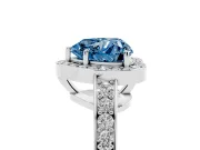 Fancy Blue Heart Cut Diamond Halo Pavé Engagement Ring Set in Platinum with Bezel Setting