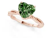 Fancy Green Heart Cut Diamond Solitaire Ring Set in Rose gold with Twisted Band and Bead Prong Setting