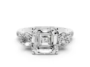Three-Stone Asscher Cut Diamond Pavé Band Ring Set in Silver with Prong-Set Trio