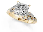 Princess Cut Diamond Solitaire Ring Set in Yellow gold with Marquise Twist Band and Prong Setting